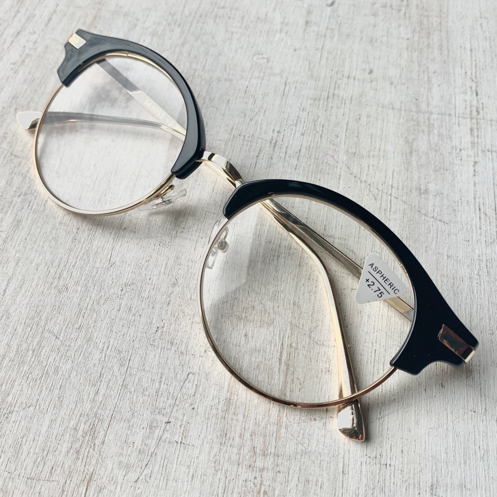 Gigantic +2.00 Wide Fit Reading Glasses Round Browline Metal Big Head - Picture 6 of 10